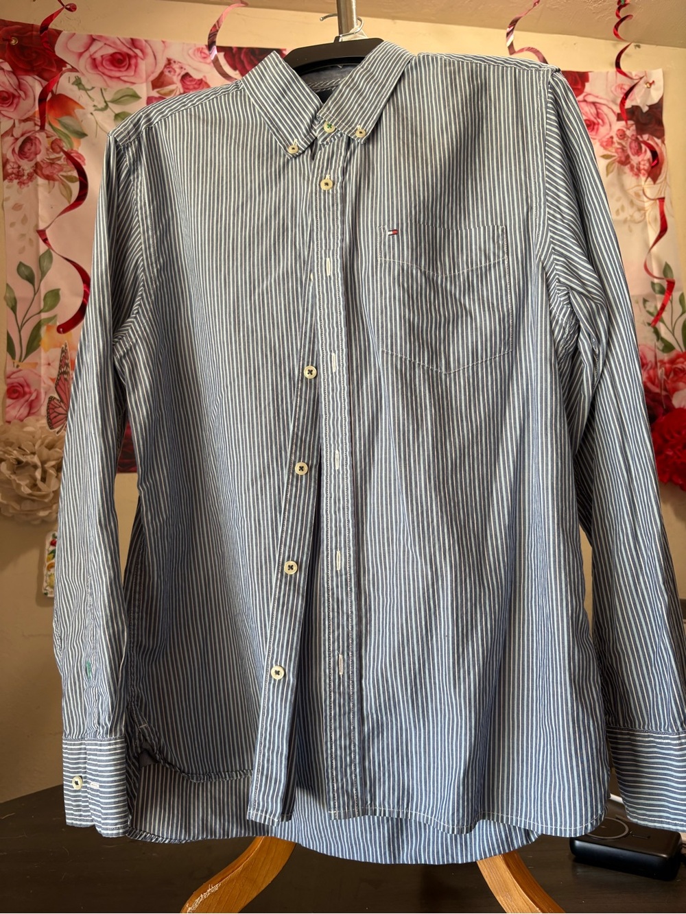 Tommy Hilfiger Blue and White Vertical Stripe Button-Down Shirt